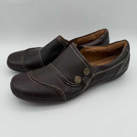 Naturalizer Leather Loafers Coffee Bean with Gold Buttons Comfy Women’s Size 10 - Picture 1 of 10
